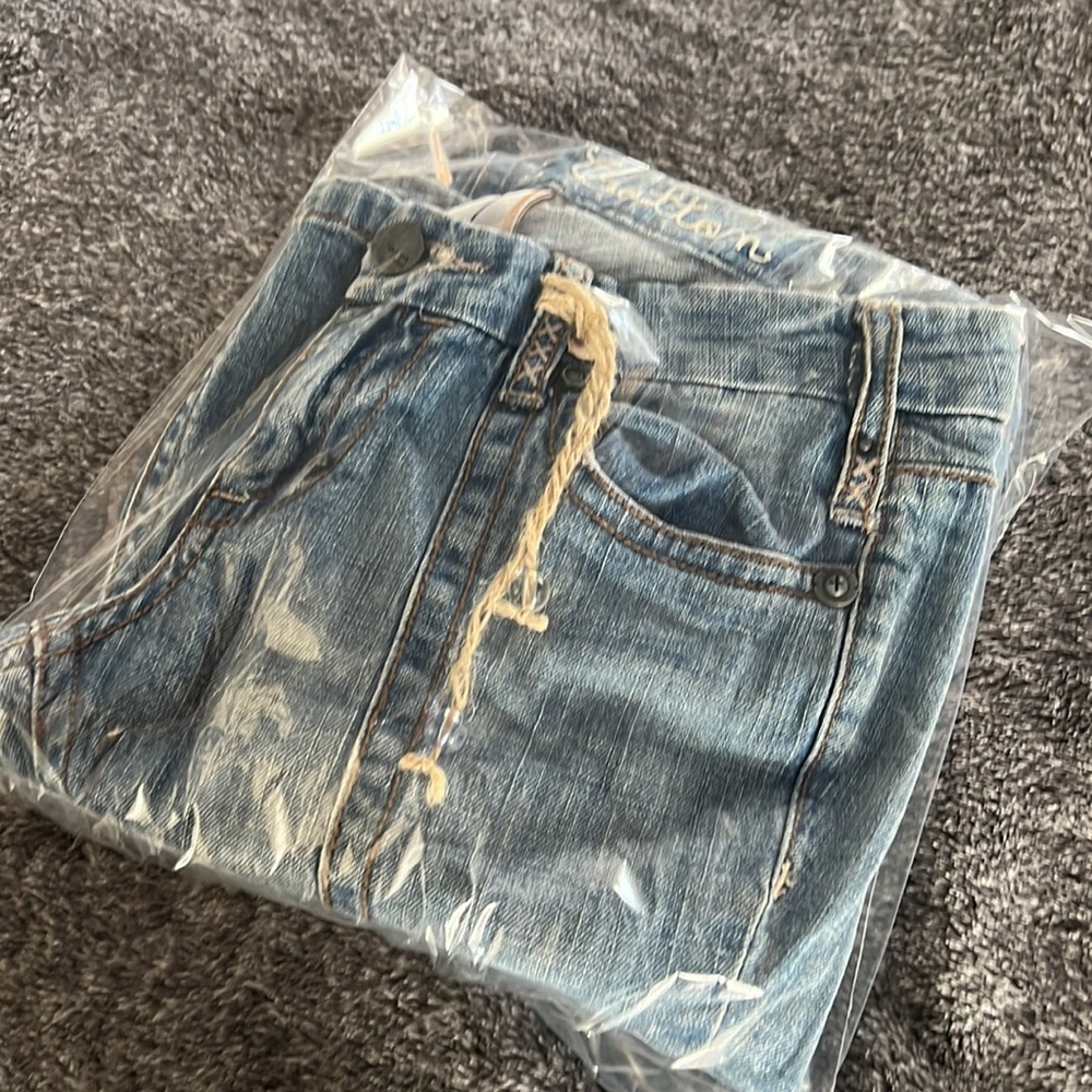INDUSTRIAL COTTON BLUE JEANS JUNIOR SIZE 7 VINTAGE RARE EMBROIDERED BELT LOOPS - Picture 17 of 17